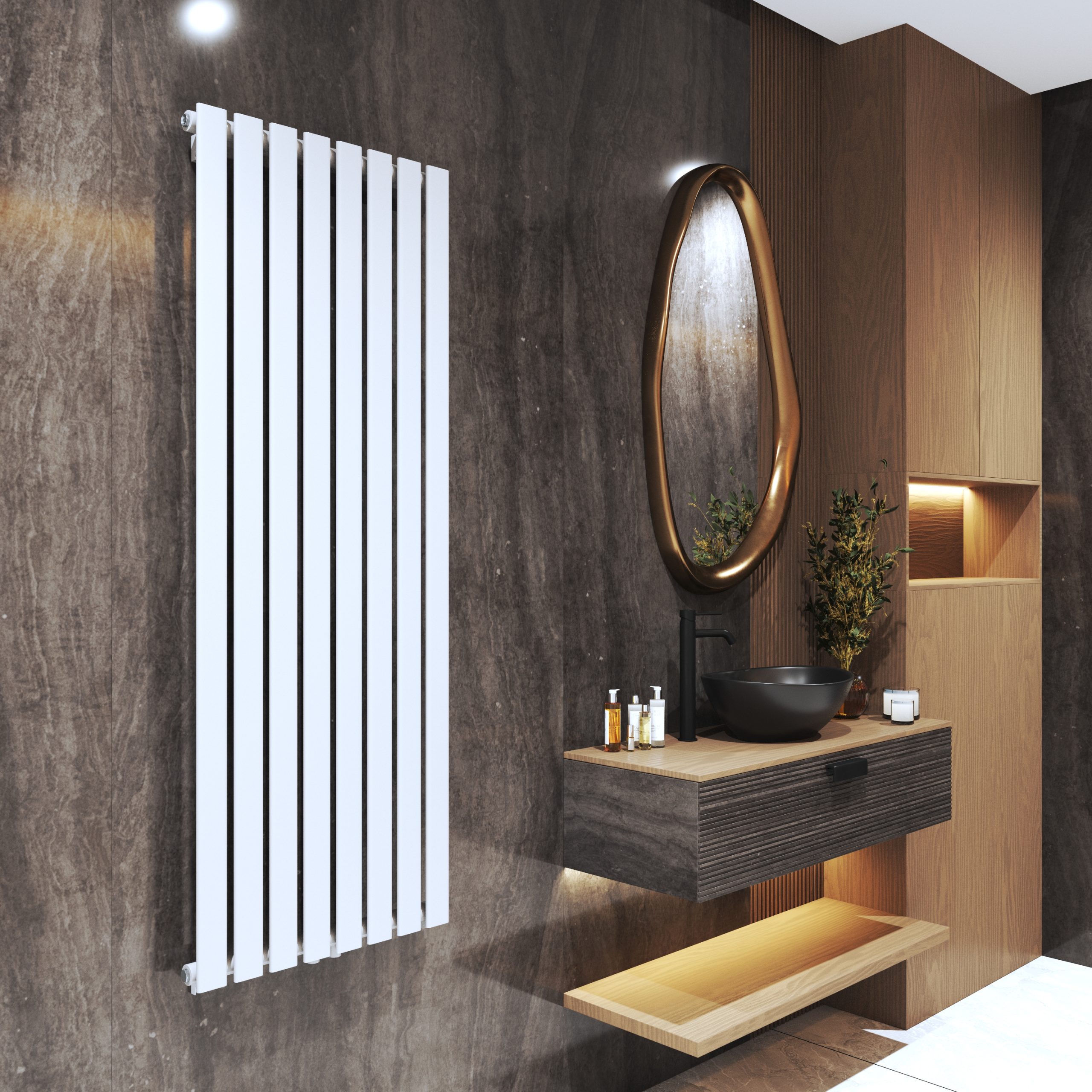 VERTICAL 1600x600 WHITE BATHROOM HEATER - Image 2